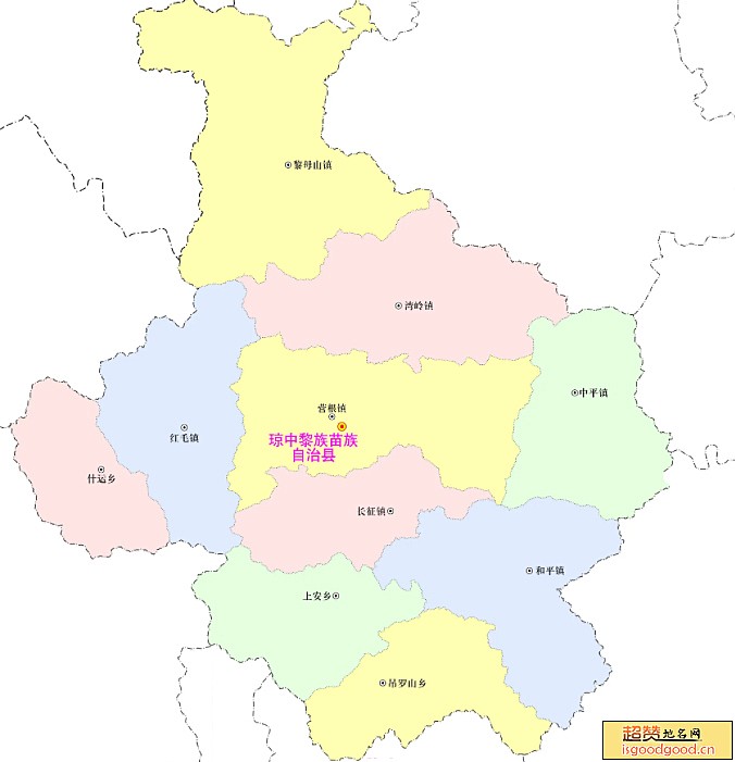 琼中县各市区行政区划图