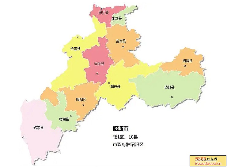 昭通市各市区行政区划图